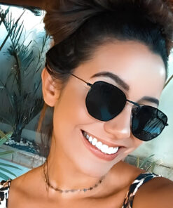 Chunky Frame Siyah Metal Çerçeveli Beşgen Unisex Güneş Gözlüğü - Görsel 3