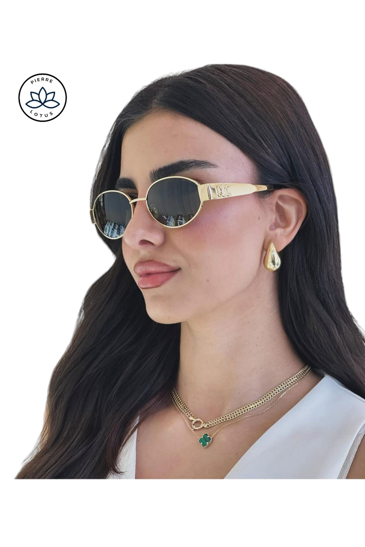Pierre Lotus Gold Çerçeve Leopar kahve sap Mineral Camlı Güneş Gözlüğü Plg1084