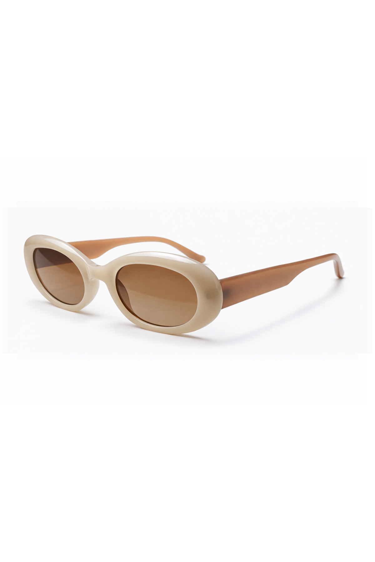 Toz Vintage Jurvin Bej Retro Oval Kalın Kemik Çerçeve Unisex UV400 Vintage Retro Güneş Gözlüğü