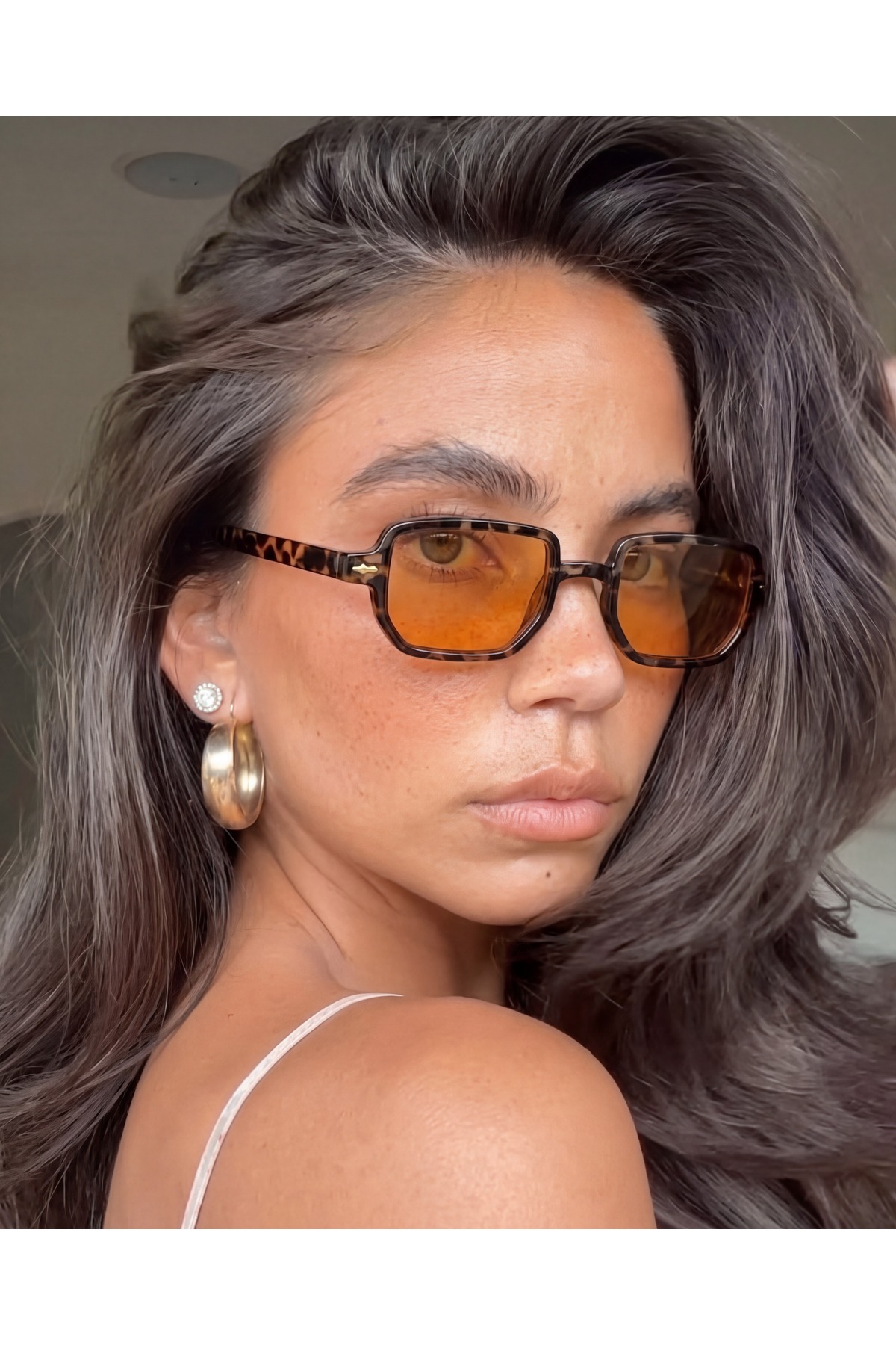 funeyes Lodin Leopar Çerçeve Turuncu Cam Küçük Renkli Camlı Güneş Gözlüğü Unisex (Küçük orta yüzler içindir)