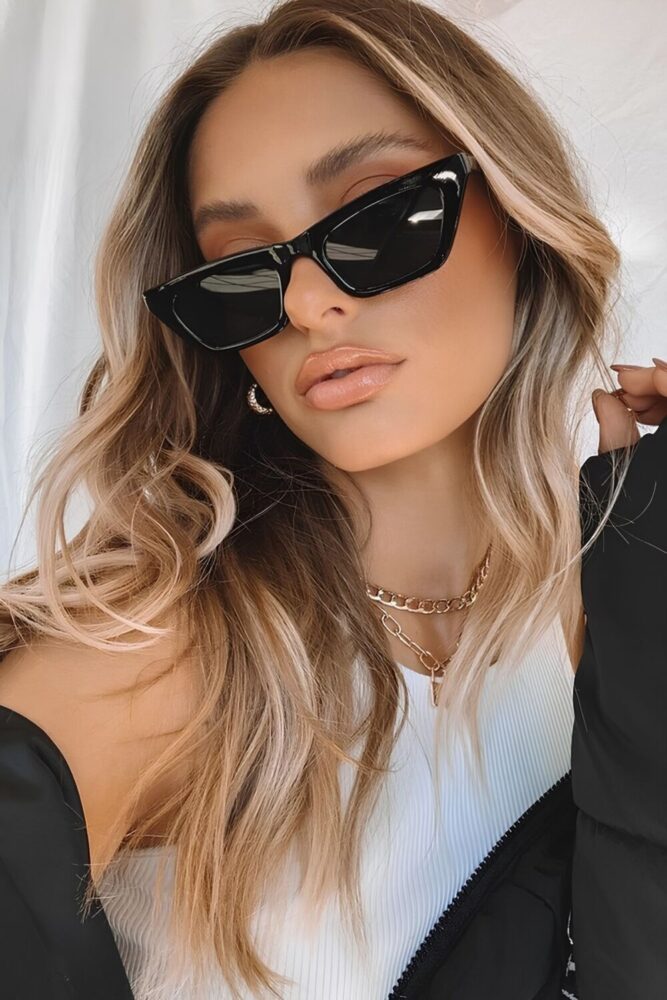 Chunky Frame Cat Minimal Unisex Siyah Cat Güneş Gözlüğü - Görsel 2