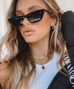 Chunky Frame Cat Minimal Unisex Siyah Cat Güneş Gözlüğü