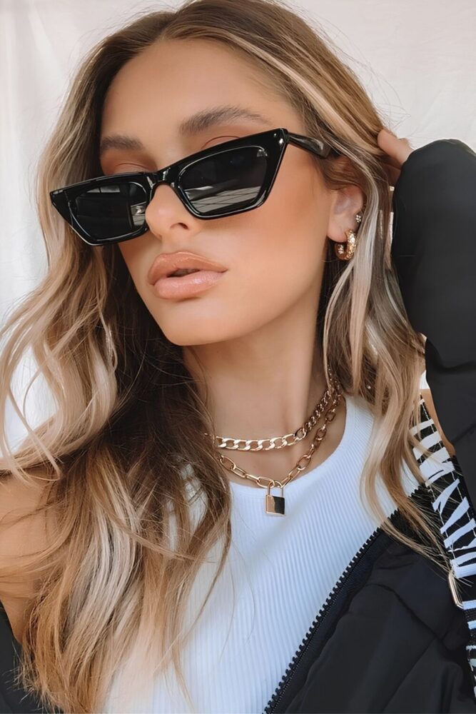 Chunky Frame Cat Minimal Unisex Siyah Cat Güneş Gözlüğü