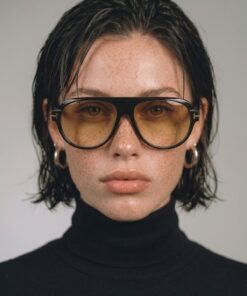 Angel Eyes Unisex Siyah Kalın Kemik Sarı Cam Güneş Gözlüğü Retro Navigator
