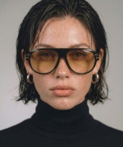 Angel Eyes Unisex Siyah Kalın Kemik Sarı Cam Güneş Gözlüğü Retro Navigator