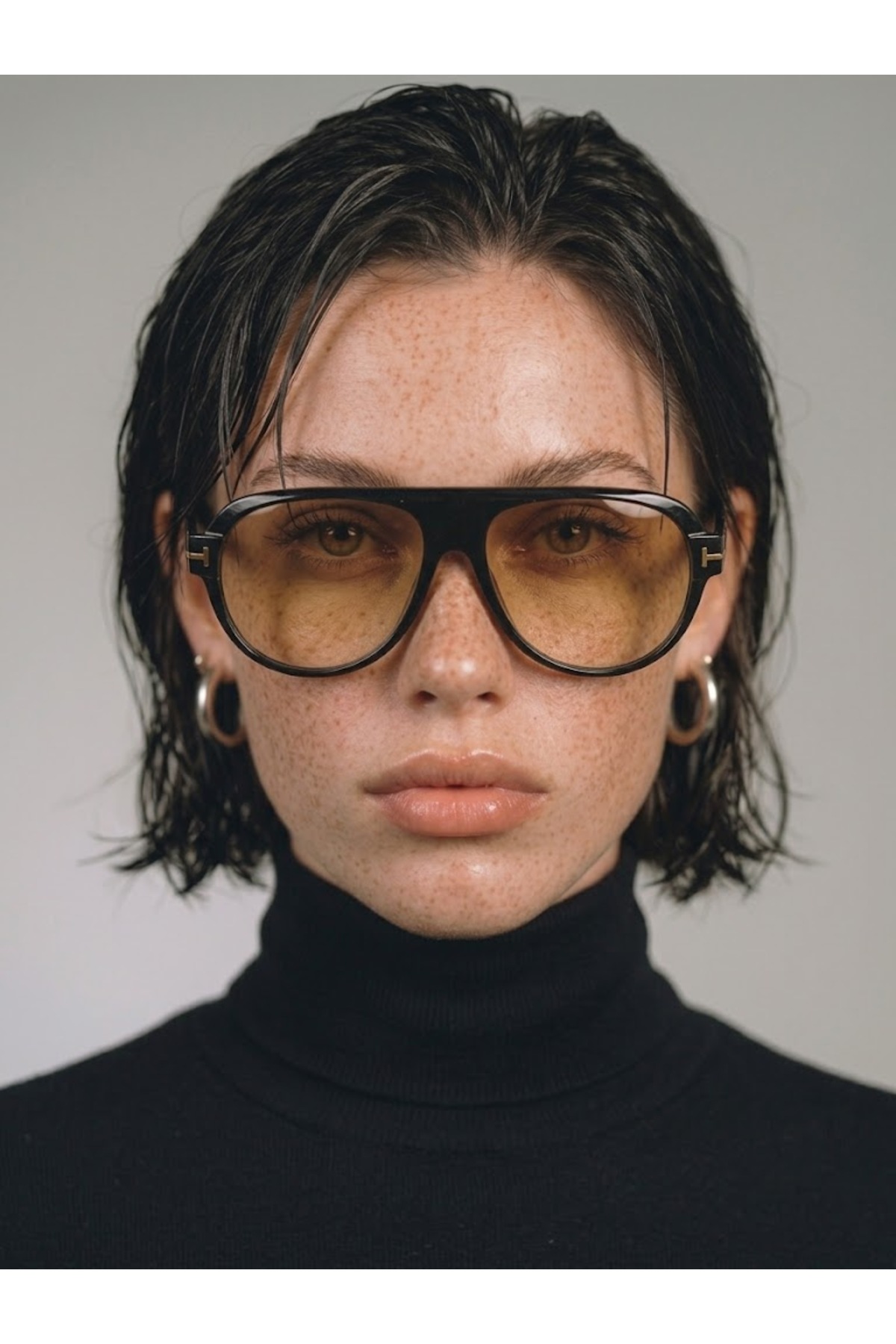 Angel Eyes Unisex Siyah Kalın Kemik Sarı Cam Güneş Gözlüğü Retro Navigator