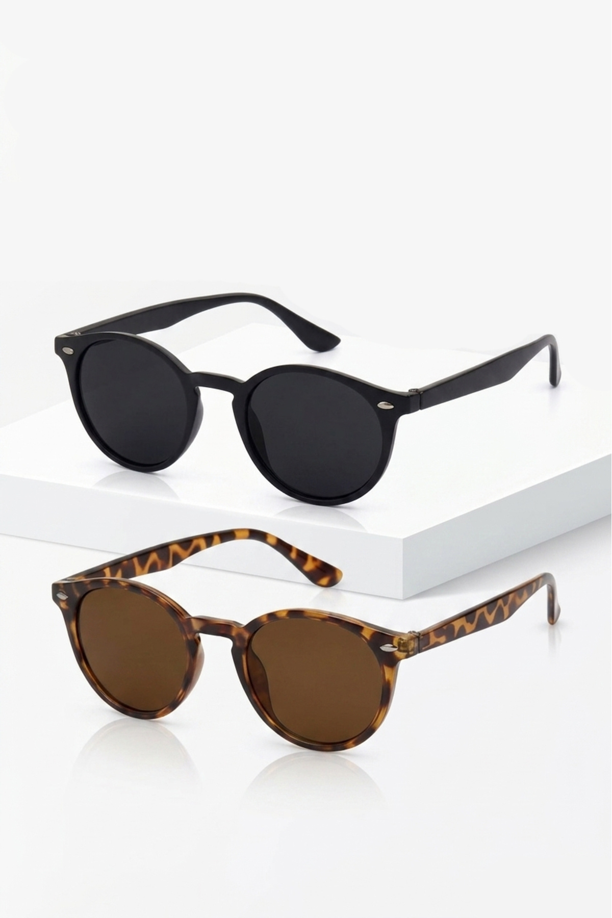 PROTCO Unisex Gözlük 2’li Set – Güneş Gözlüğü Siyah ve Leopar Çerçeveli Gözlük 1023