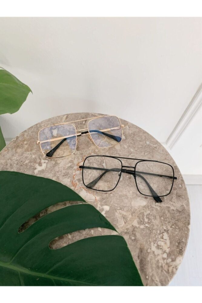 BLUE MOON GLASSES Reynmen Model Şeffaf Cam Gold Çerçeveli Uv400 Korumalı Pilot Güneş Gözlüğü - Görsel 2