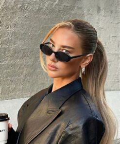 Chunky Frame Siyah Cat Eye Vintage Model Oval Güneş Gözlüğü - Görsel 3