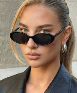 Chunky Frame Siyah Cat Eye Vintage Model Oval Güneş Gözlüğü