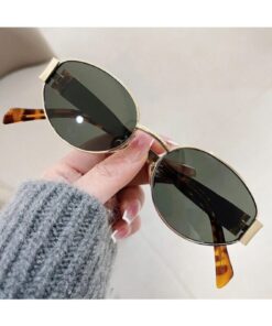 Alternative view of LOOKUP NEW Unisex Kadın Erkek Uv400 Korumalı Oval Yeşil Gold Leopar NyIon Cam Metal Güneş Gözlüğü