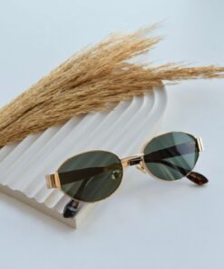 LOOKUP NEW Unisex Kadın Erkek Uv400 Korumalı Oval Yeşil Gold Leopar NyIon Cam Metal Güneş Gözlüğü