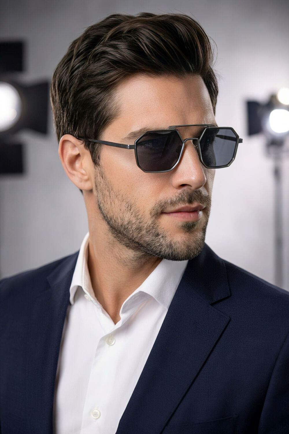 Eyesofia Octagon Metal Unisex Gümüş Siyah Güneş Gözlüğü - Görsel 3