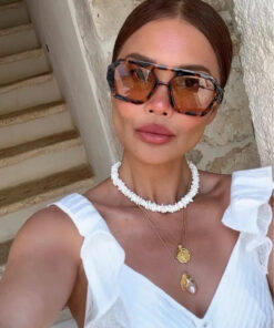 Chunky Frame Wuhle Unisex Leopar Çerçeve Nude Kahverengi Kare Güneş Gözlüğü
