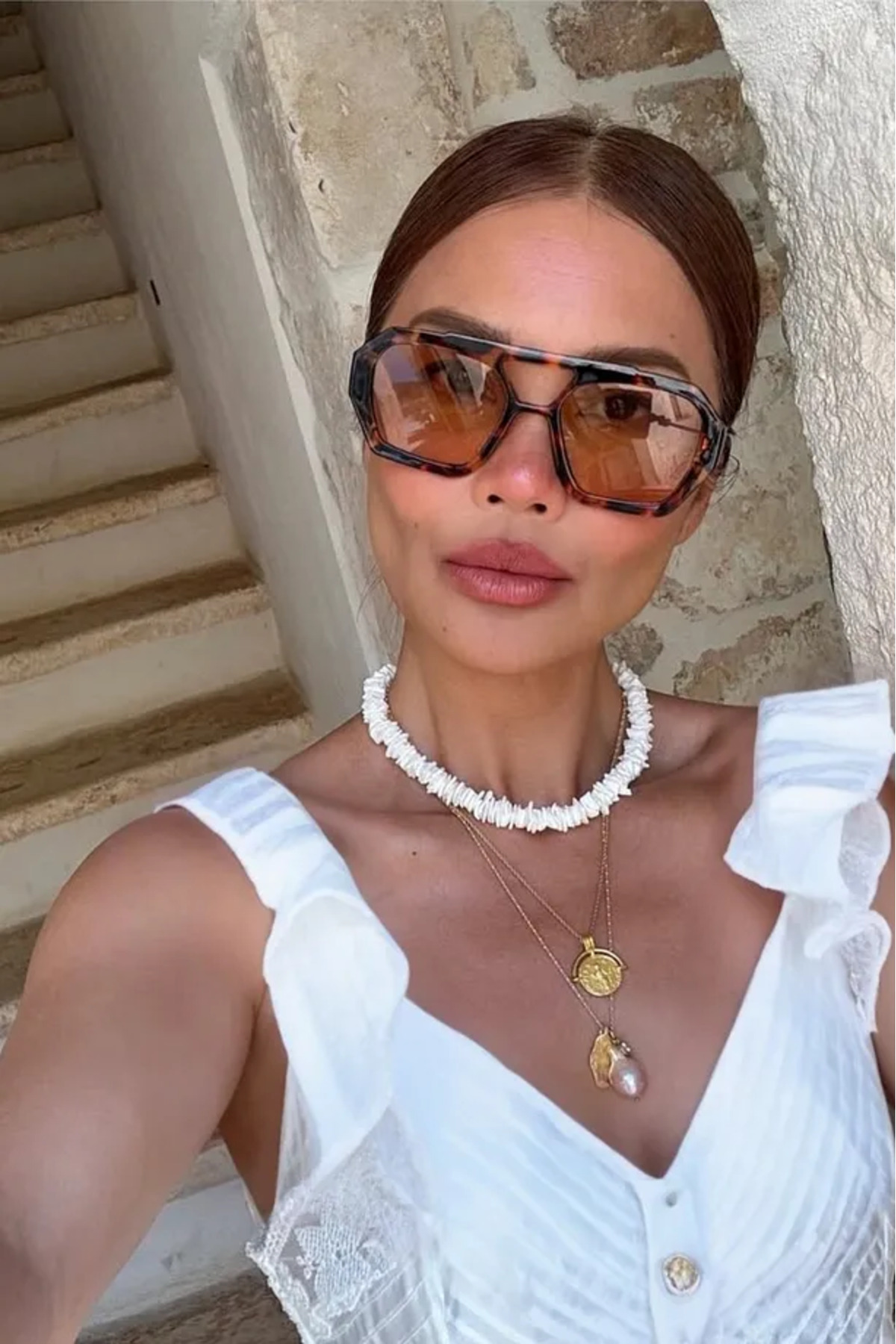 Chunky Frame Wuhle Unisex Leopar Çerçeve Nude Kahverengi Kare Güneş Gözlüğü