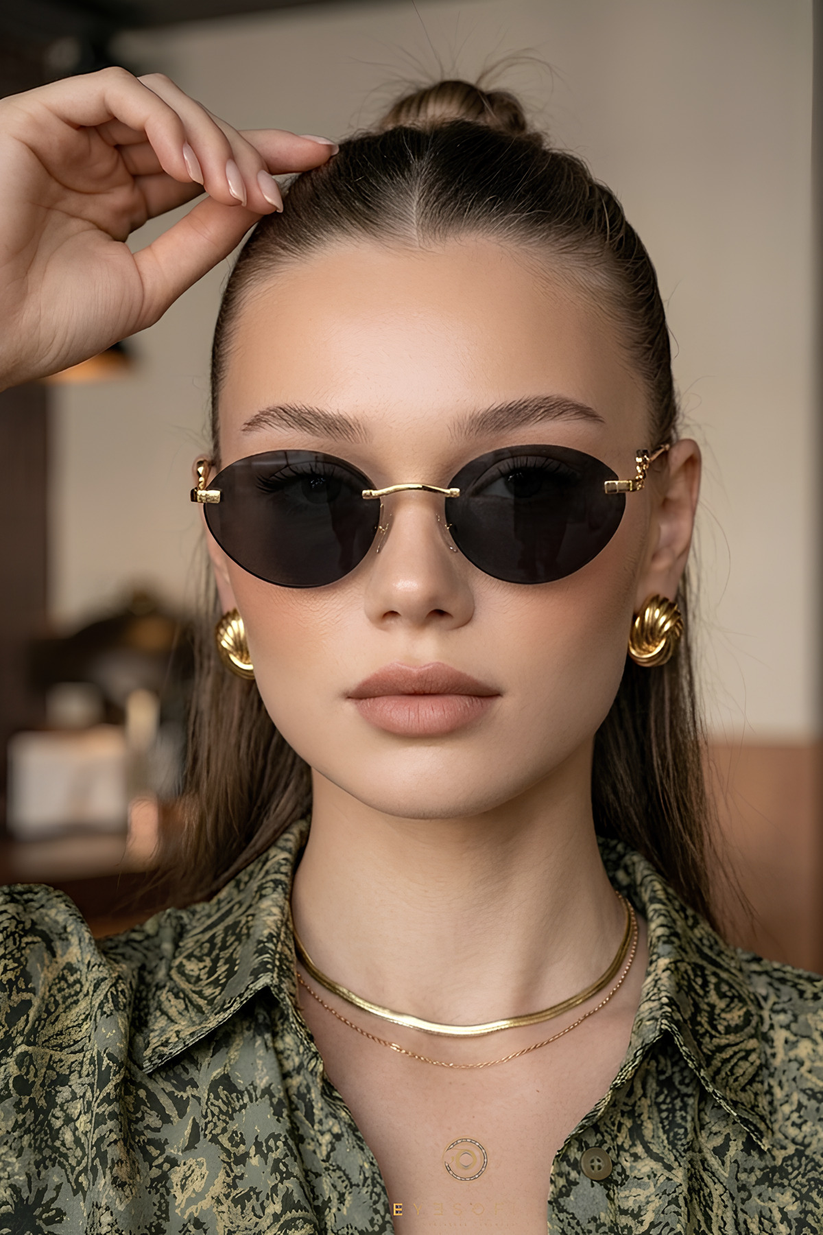Eyesofia Cartiess Unisex Elips Siyah Gold Çerçeveli Ultra Hafif Uv400 Filtreli Güneş Gözlüğü