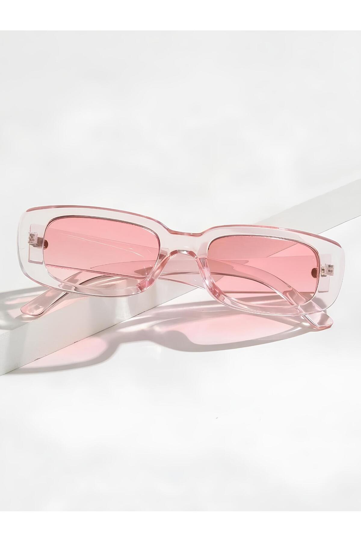MACERATİ Chunky Frame Vintage Şeffaf Pembe Güneş Gözlüğü
