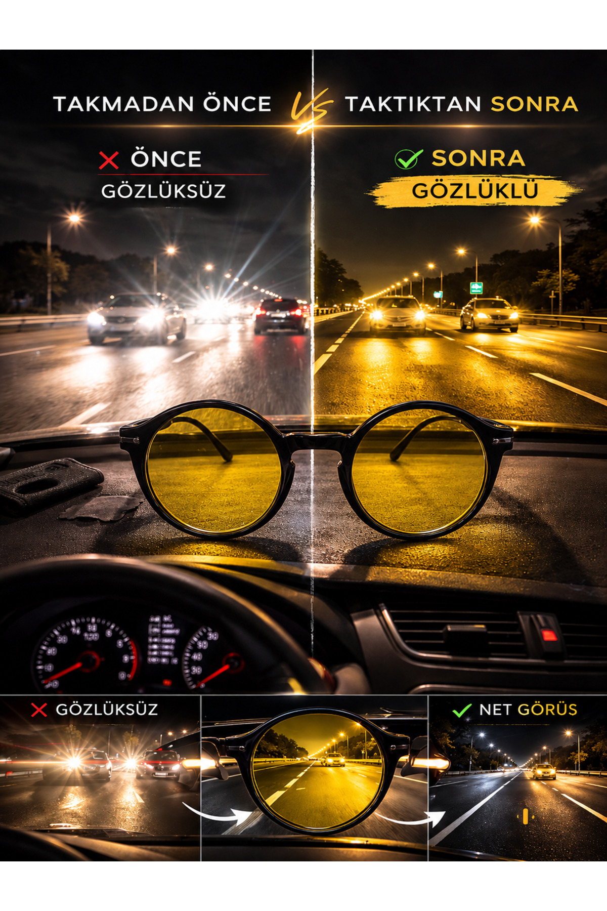 Optic Master Antifar Gece Sürüş Gözlüğü / Gece Görüş Gözlüğü Model 8811
