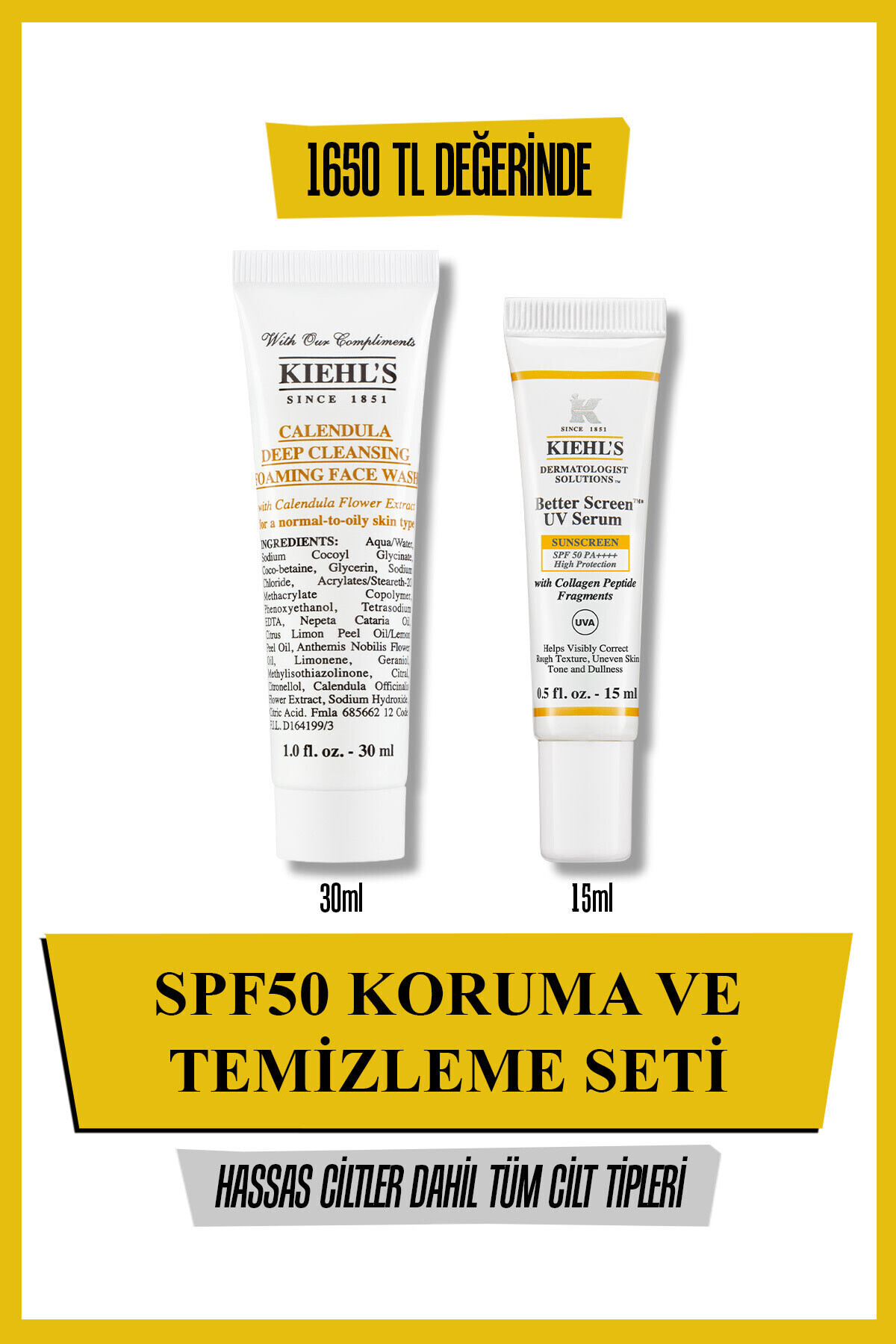 Kiehl's Tüm Cilt Tipleri için SPF50 Güneş Bakım Seti