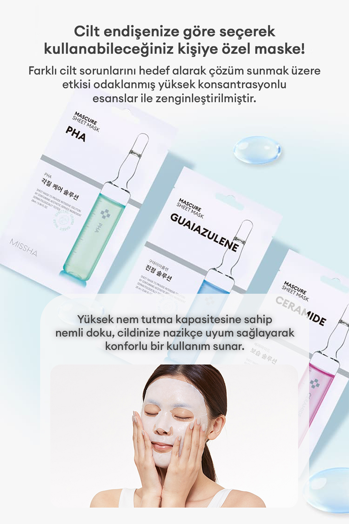 Missha Hyalüronik Asit İçerikli Nemlendirici Maske Mascure Hydra Solution Sheet Mask Hyaluronic Acid - Görsel 3