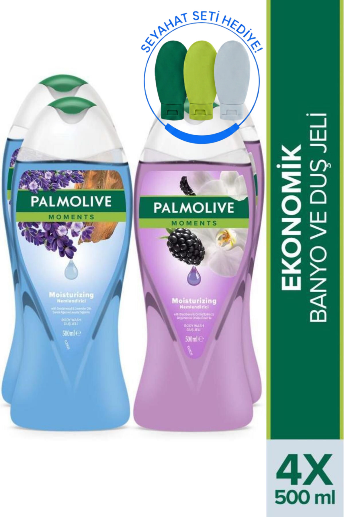Palmolive Moments Nemlendirici Banyo Ve Duş Jeli 500 ml X 4 Adet + Seyahat Kiti Hediye
