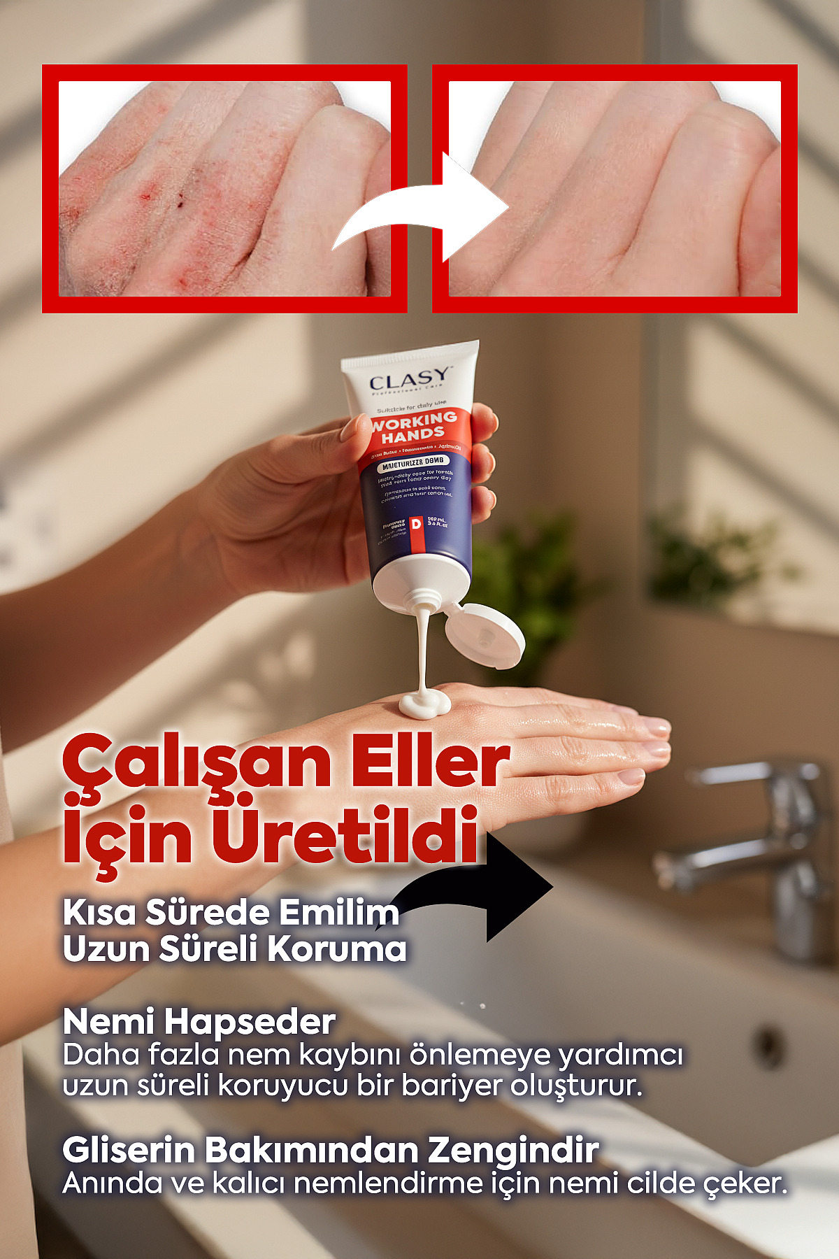 Clasy Care Working Hands Eller İçin Özel Yoğun Nemlendirici El Kremi - Görsel 3