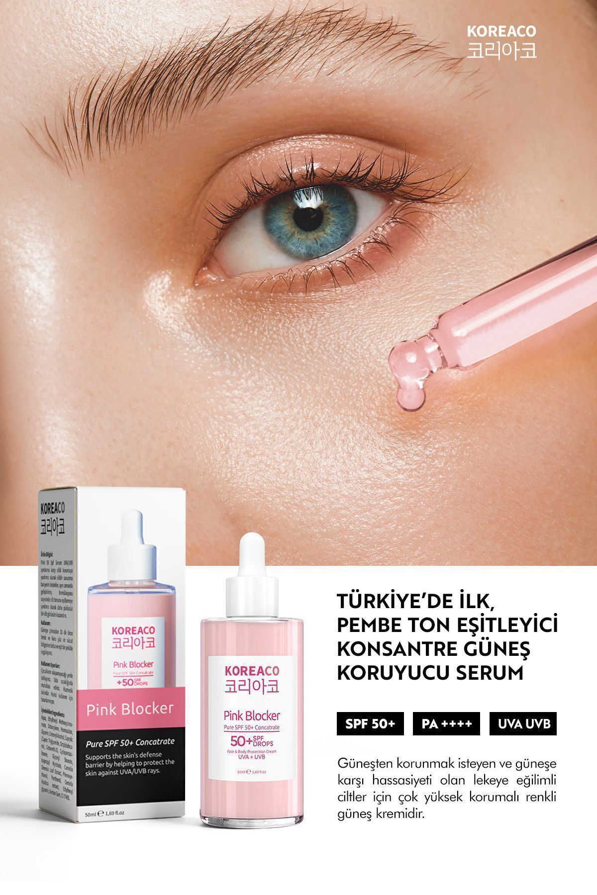 KOREACO Blocker Pink 0 SPF 50+ Ton Eşitleyici Yüksek UVB+UVA Korumalı Güneş Sütü - Görsel 3