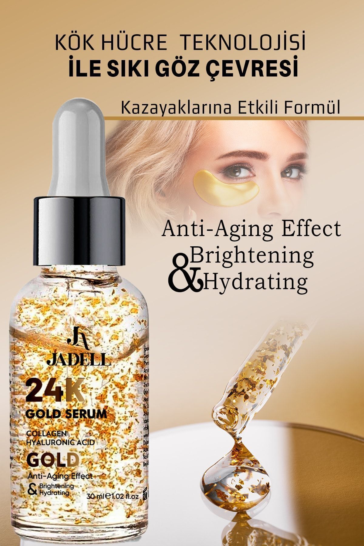 JADELL 24k Altın Göz ve Yüz Çevresi Bakım Serumu 30 ml - Görsel 3