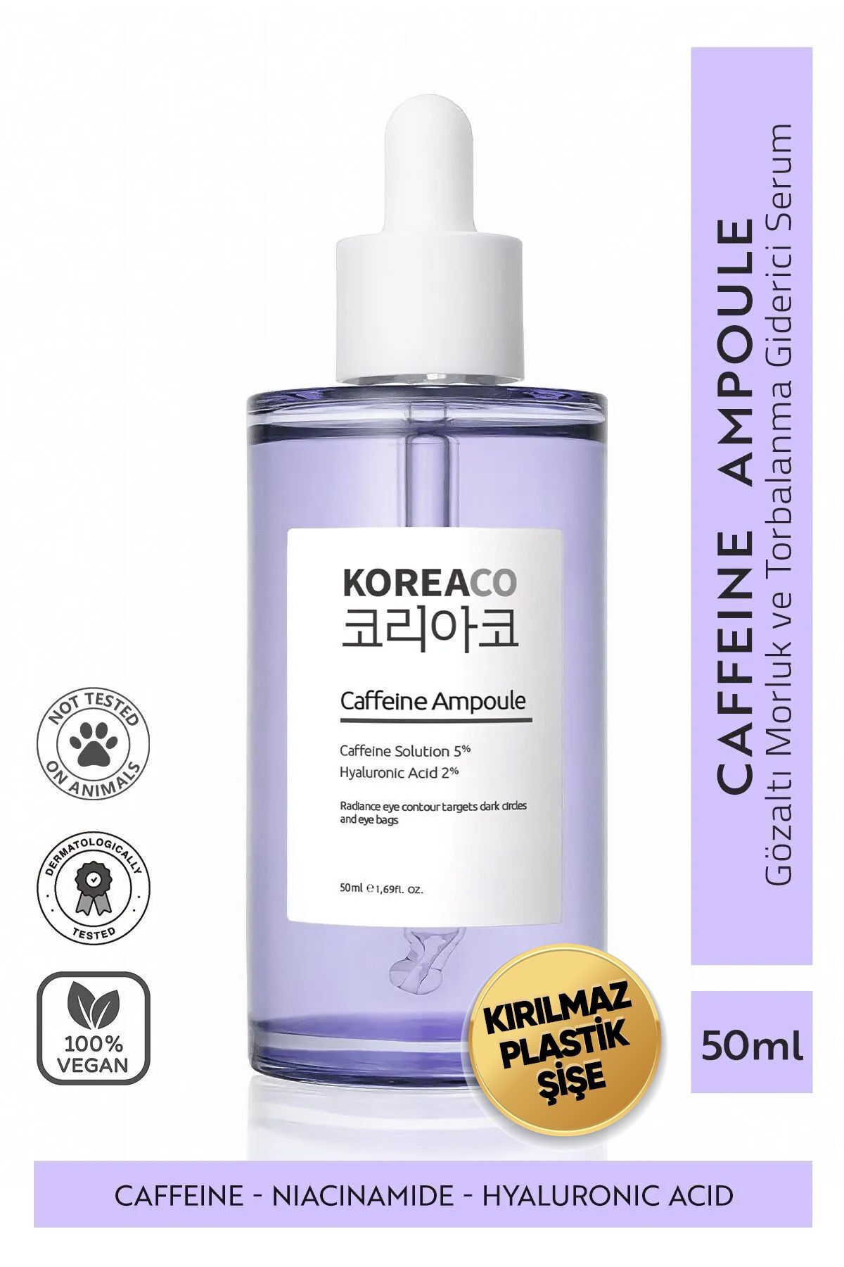 KOREACO Gözaltı Morluk,Koyu Halka ve Torbalanma Karşıtı Caffeine Ampoule Serum 50 ml