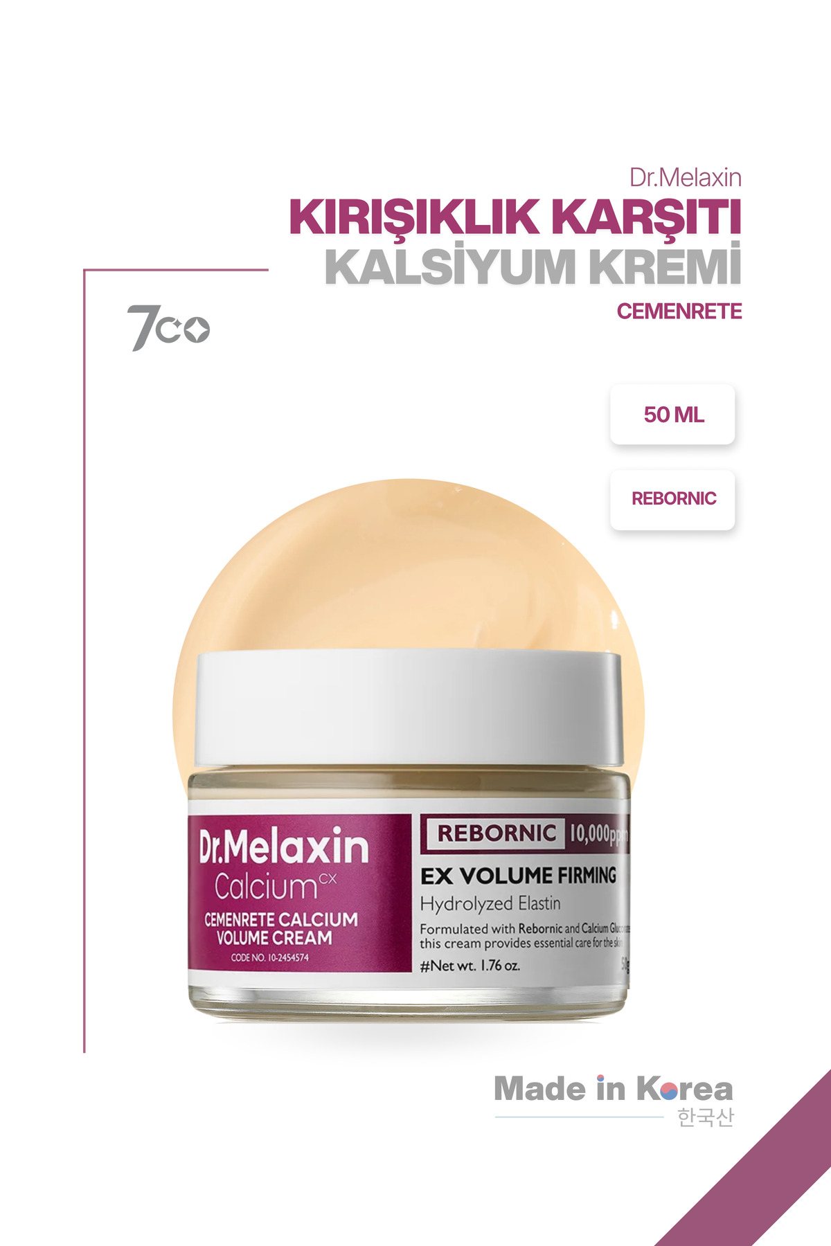 Dr.Melaxin Kırışıklık Karşıtı & Sıkılaştırıcı Rebornic Teknolojili Kalsiyum | Yüz & Göz Çevresi Kremi 50ml
