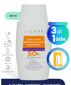 Licape Yüksek Koruma Suya Dayanıklı Tüm Cilt Tiplerine Uygun 50 Faktör Likit Güneş Kremi 50 ml