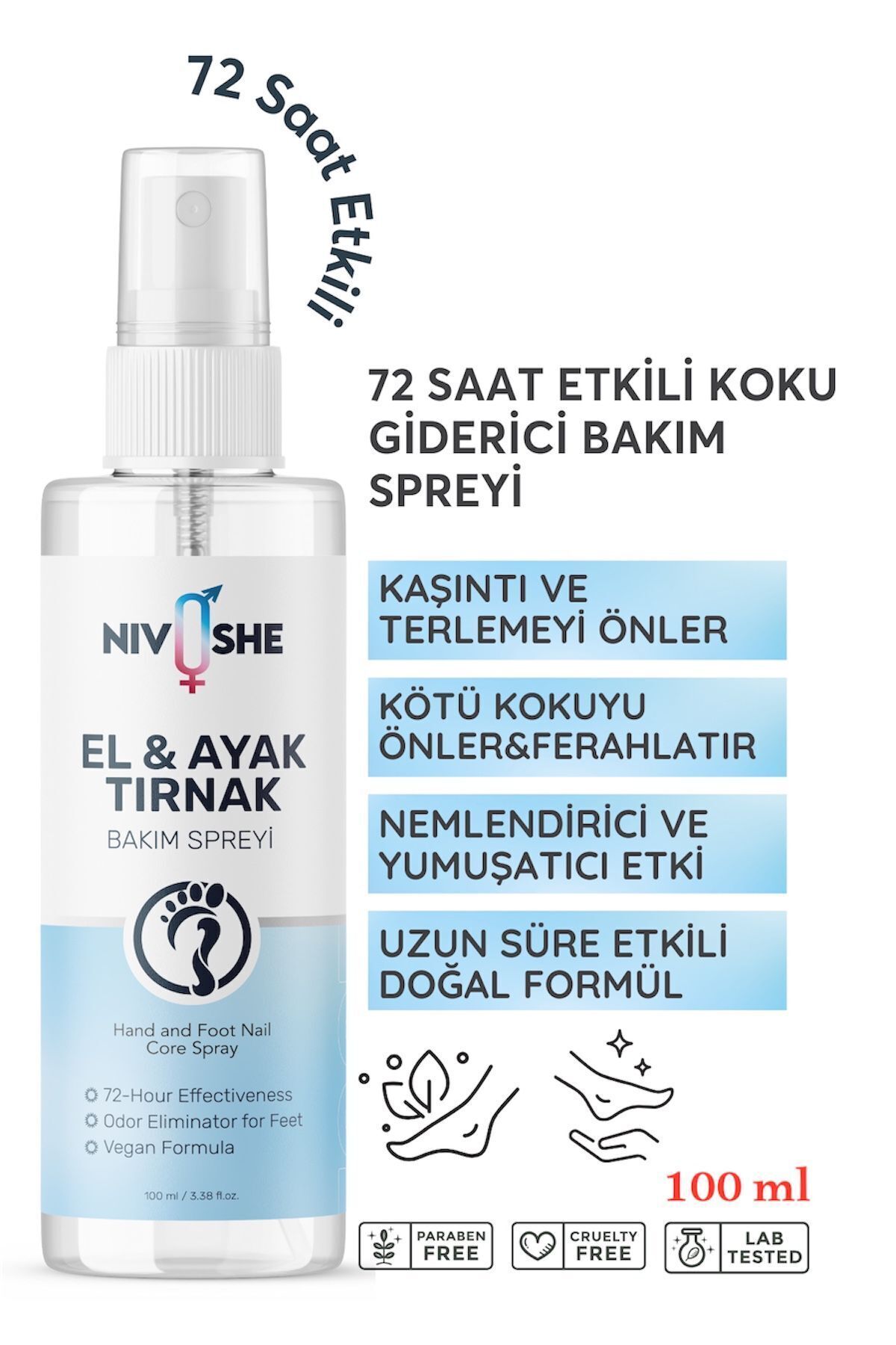 NIVOSHE Premium 100ml Ayak Kokusu Giderici Önleyici Ayakkabı Ayak Kokusu Spreyi Ve Koltuk Altı Terleme Önleyici - Görsel 3
