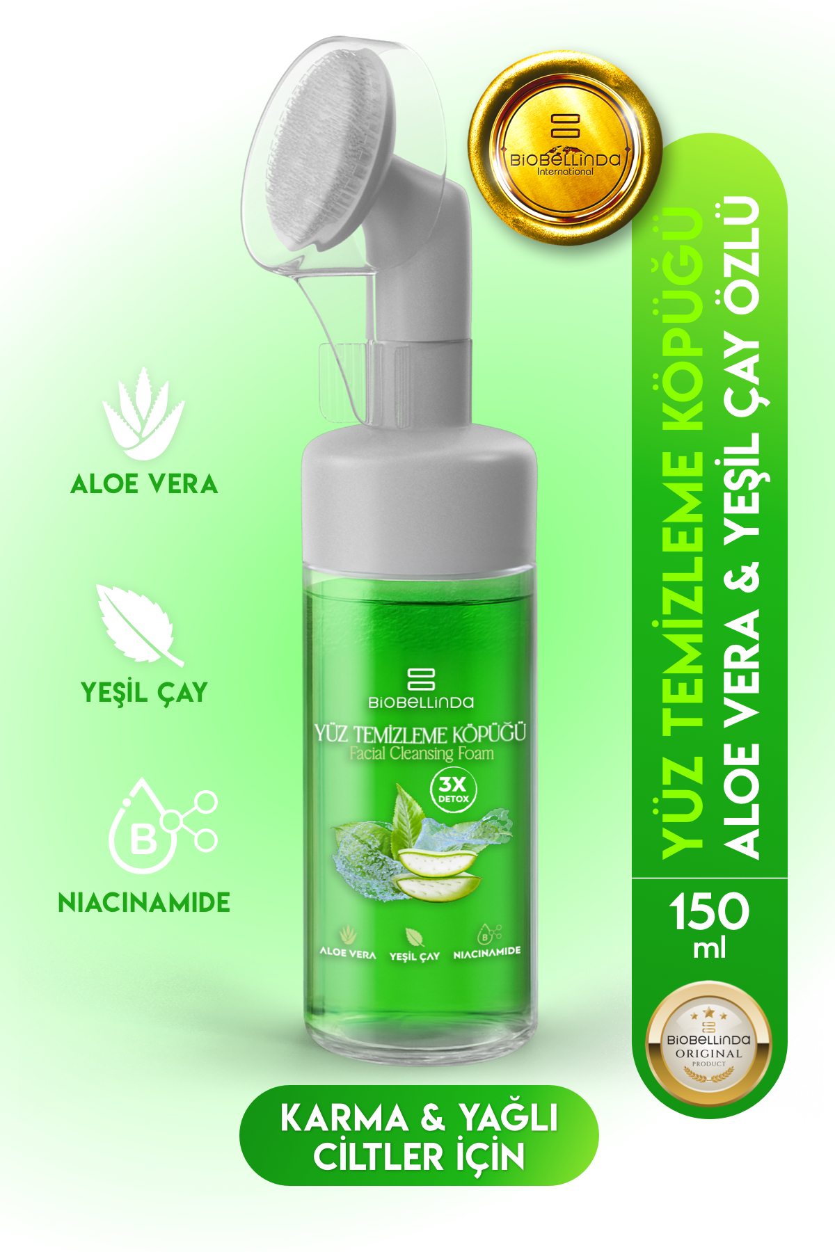 BioBellinda Doğal Yüz Temizleme Köpüğü Niacinamide Aloe Vera Özlü 150 Ml