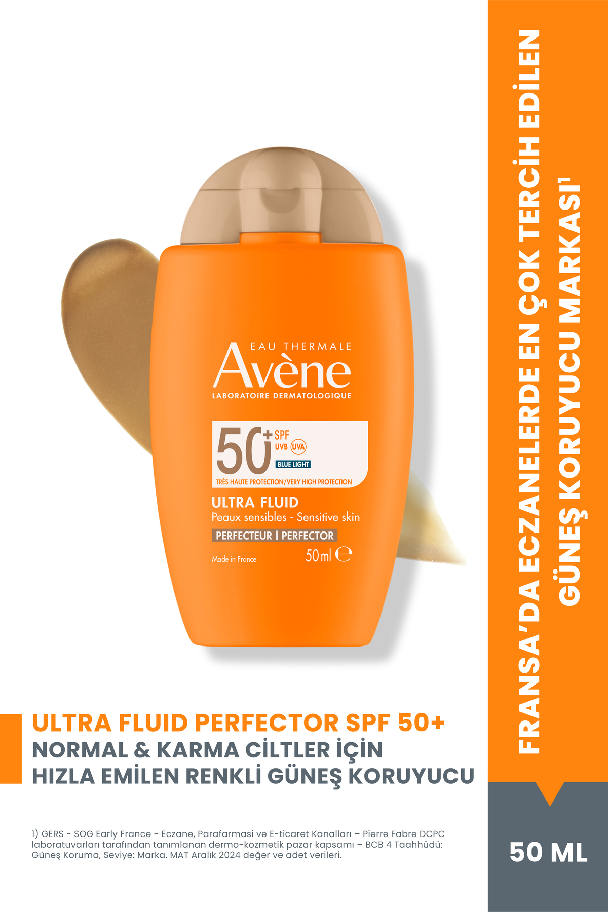 Avene Ultra Fluid Perfector SPF50+ Ton Eşitleyici Renkli Güneş Kremi Normal ve Karma Ciltler İçin 50 ml