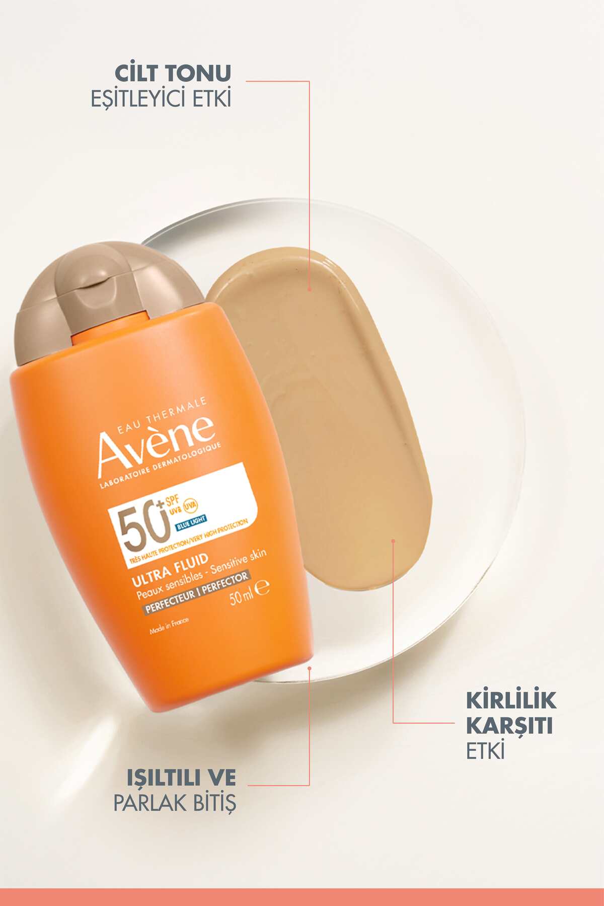Avene Ultra Fluid Perfector SPF50+ Ton Eşitleyici Renkli Güneş Kremi Normal ve Karma Ciltler İçin 50 ml - Görsel 3
