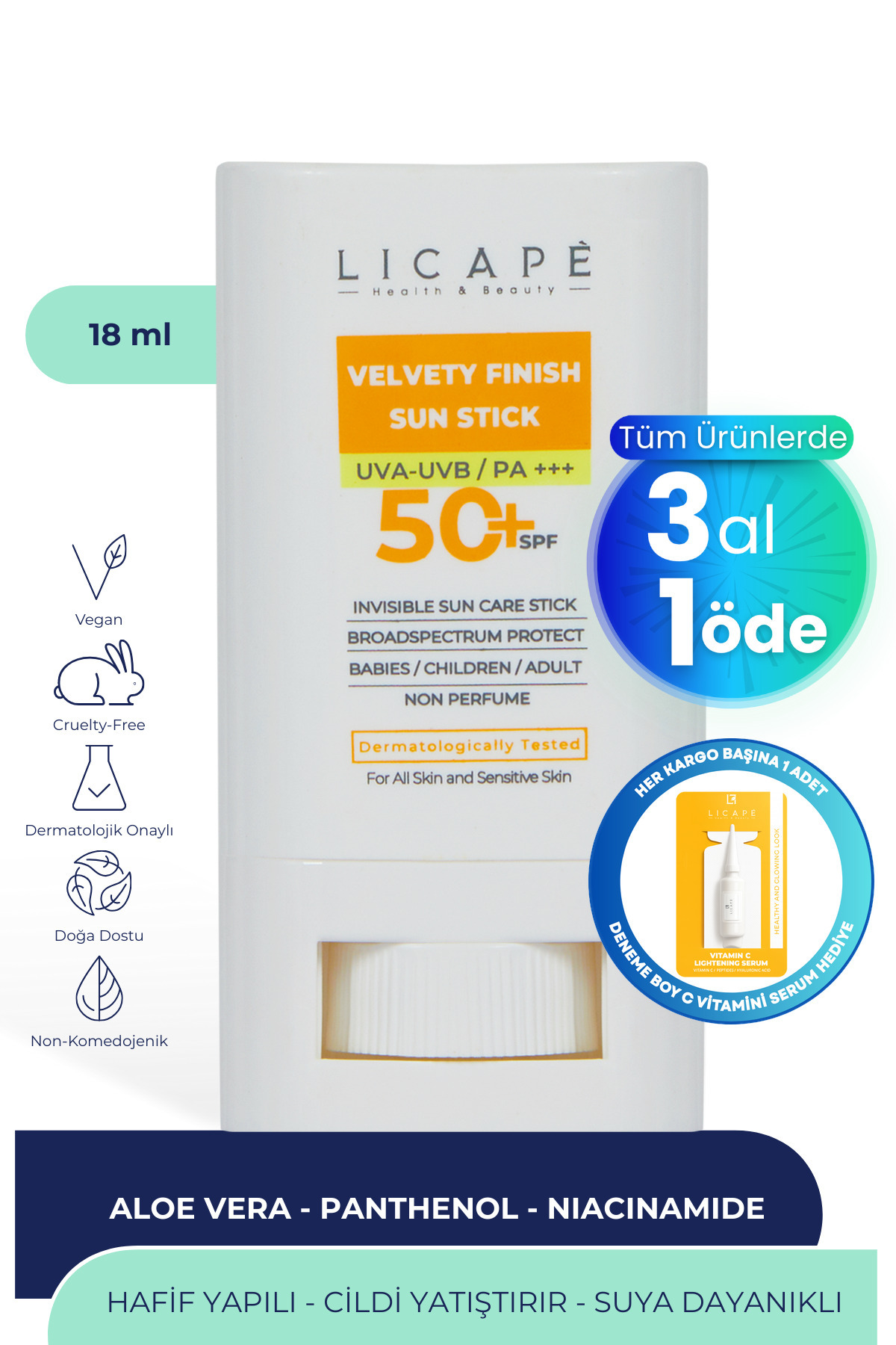 Licape Yüksek Koruma Suya Dayanıklı Tüm Yaş Grubuna Uygun Stick 50 Faktör Güneş Kremi 18 ml