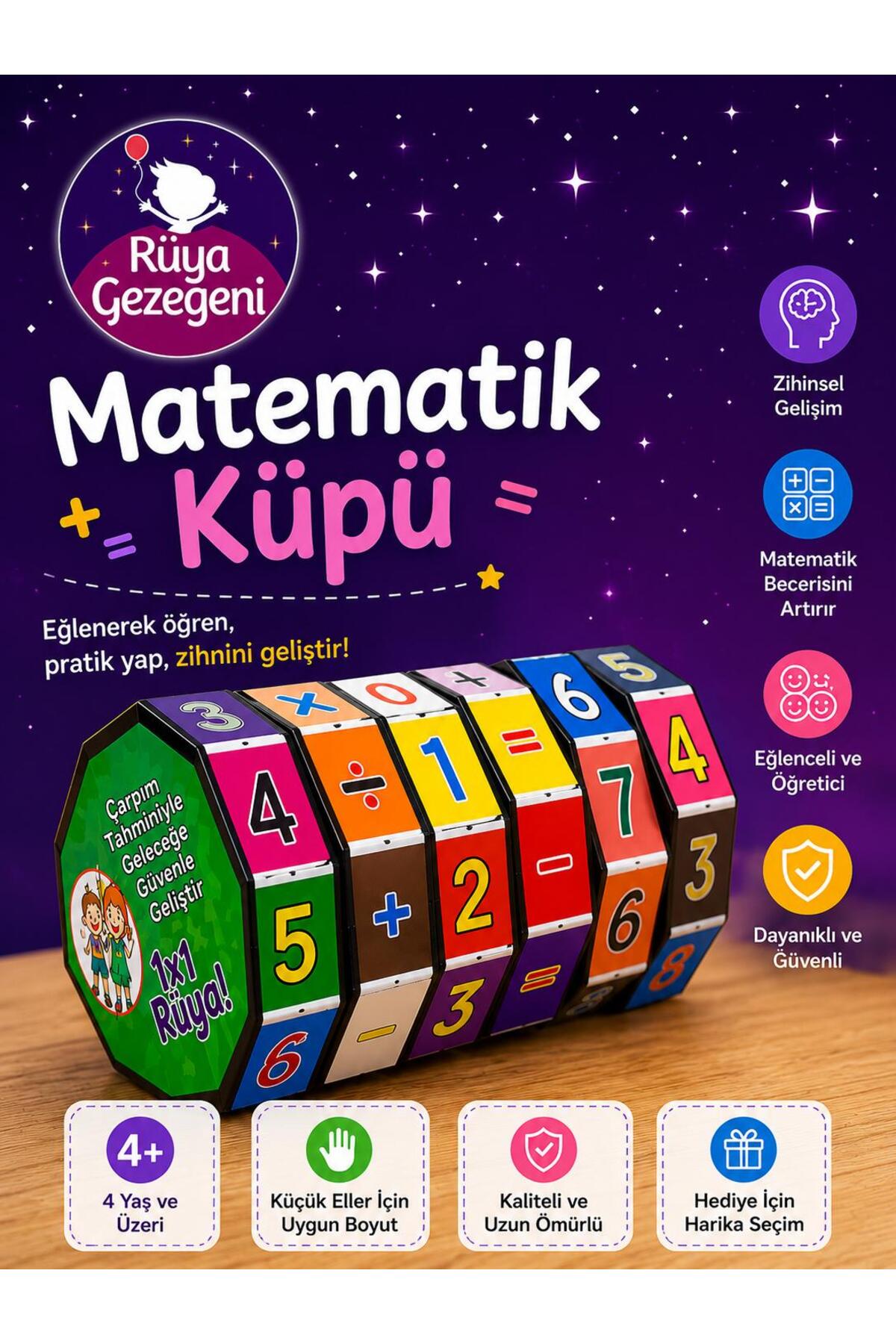 Rüya Gezegeni Eğitici Matematik Zeka Küpü - Sihirli 4 İşlem ve Çarpım Tablosu Eğitici Oyuncak