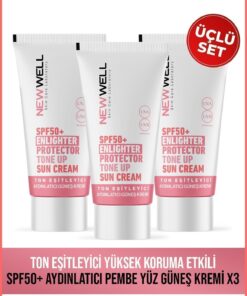 New Well 3 Adet Ton Eşitleyici yüksek Koruma Etkili Spf50 Aydınlatıcı Pembe Yüz Güneş Krem 50 ml