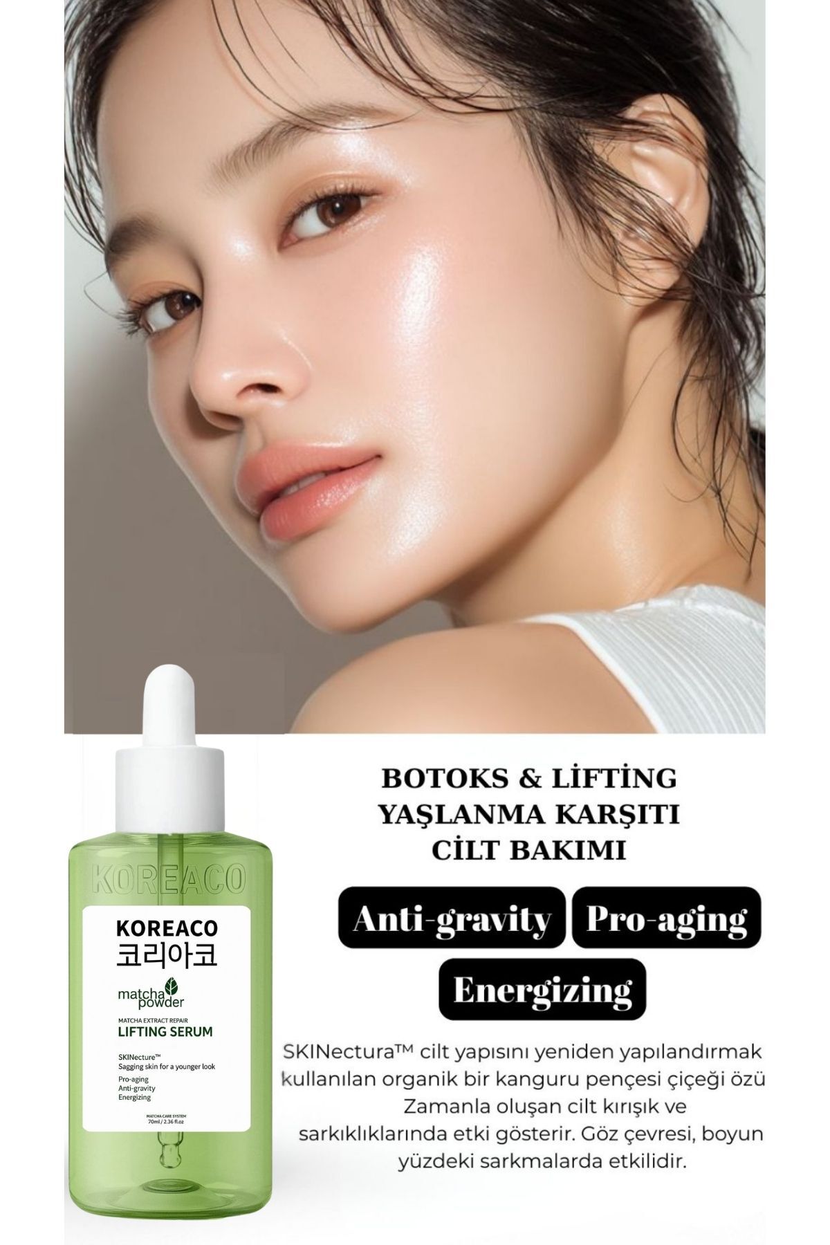KOREACO Matcha Mucize Lifting Cilt Serumu | Cilt Bariyeri Onarıcı Kırışıklık Karşıtı 70 ml-Ekstra Büyük Boy - Görsel 3