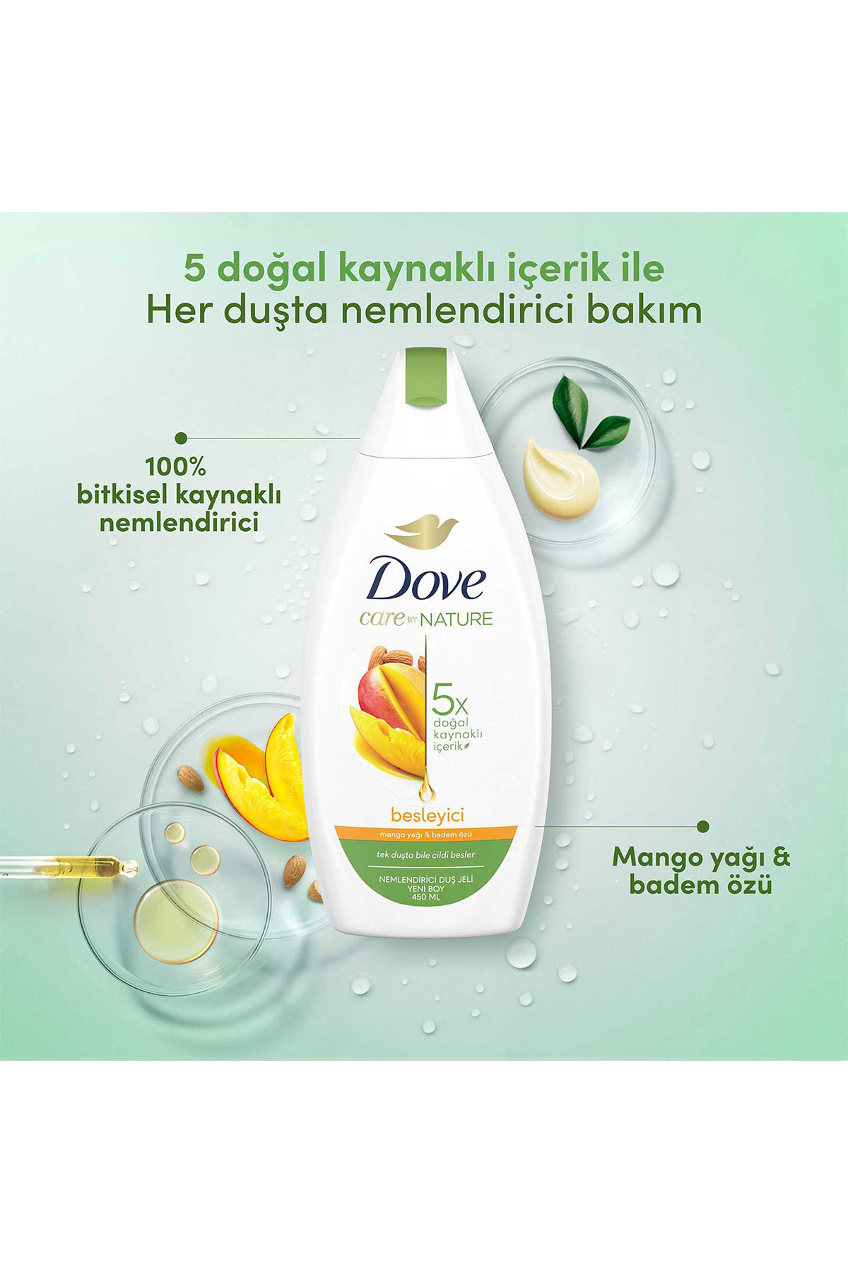 Dove Nemlendirici Duş Jeli Mango Yağı & Badem Özü 450 ml + Duş Lifi - Görsel 3