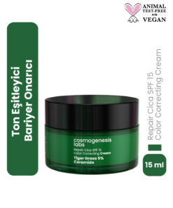 Cosmogenesis Labs Ton Eşitleyici Tiger Grass Cica Krem 15ml - Bariyer Onarıcı Nemlendirici SPF 15 Koruma Vegan