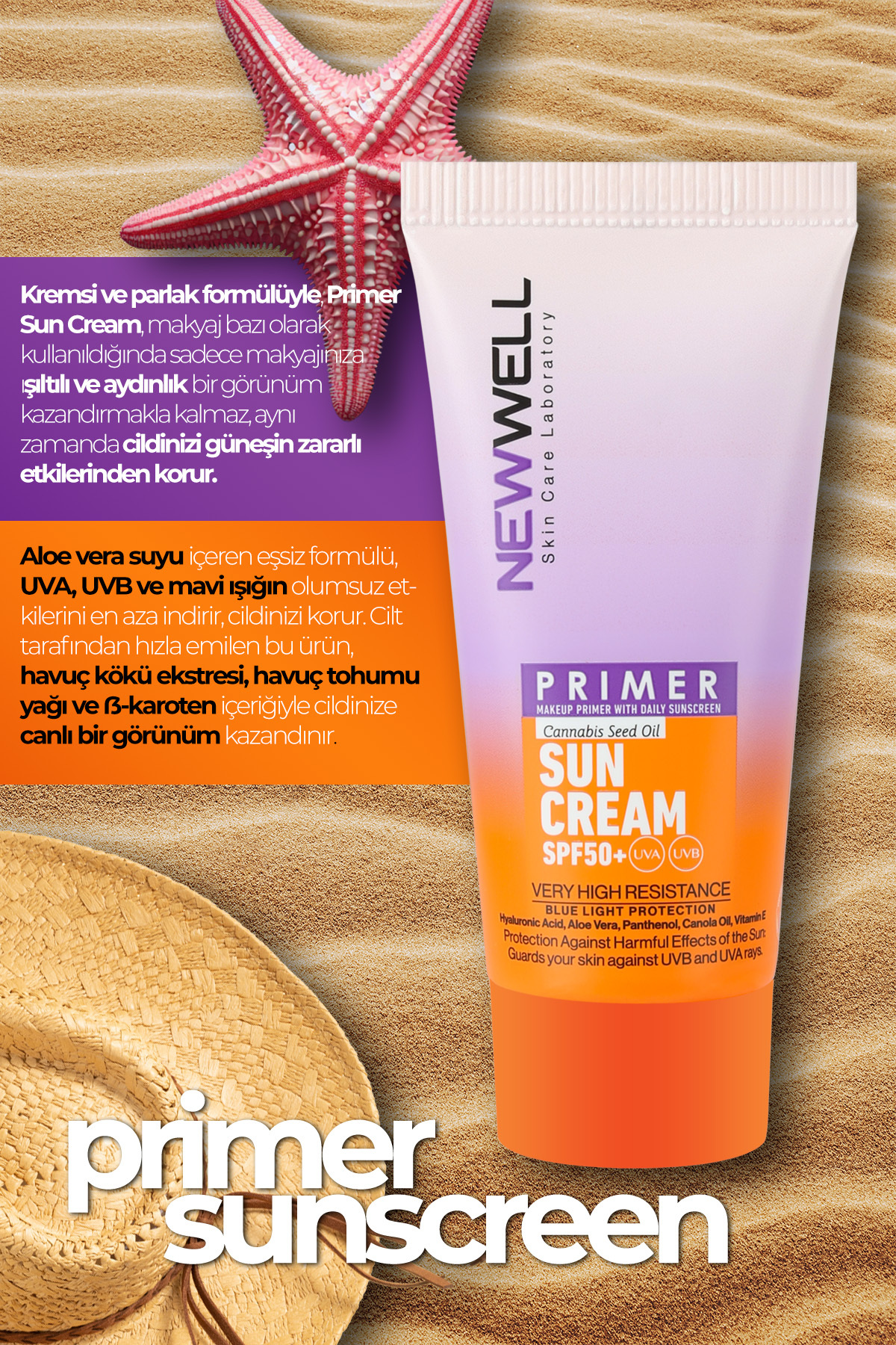 New Well Makyaj Bazı Güneş Kremi 50 SPF+ Aydınlatıcı Etkili Primer Sunscreen 50 ML - Görsel 3