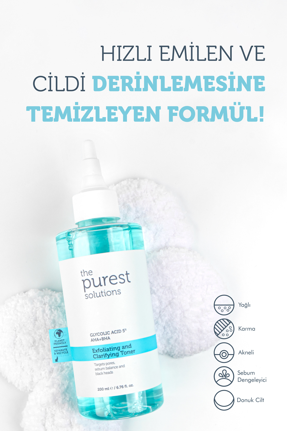 The Purest Solutions Gözenek Sıkılaştırıcı Glikolik Asit Tonik Cilt Bakım Seti: 200 ml Mavi Tonik + 50 ml Tanışma Boy - Görsel 3