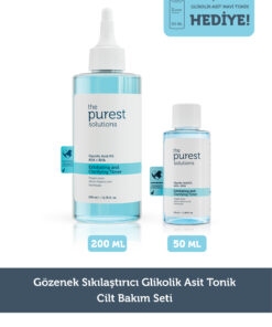 The Purest Solutions Gözenek Sıkılaştırıcı Glikolik Asit Tonik Cilt Bakım Seti: 200 ml Mavi Tonik + 50 ml Tanışma Boy