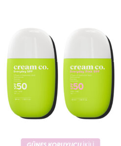 Cream Co. Güneş Koruyucu İkili | Nemlendirici Aydınlatıcı Leke Karşıtı Güneş Kremi Seti | 50SPF | Güneş Serumu