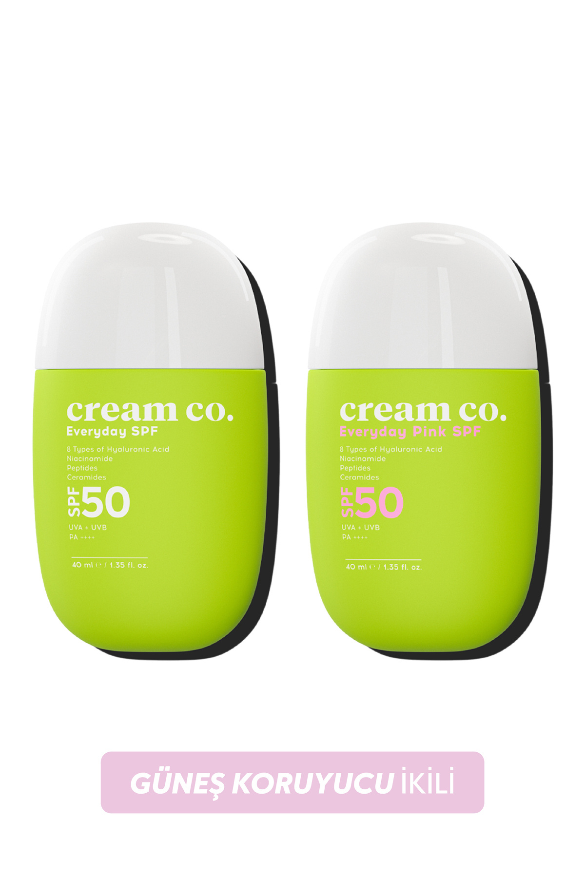 Cream Co. Güneş Koruyucu İkili | Nemlendirici Aydınlatıcı Leke Karşıtı Güneş Kremi Seti | 50SPF | Güneş Serumu