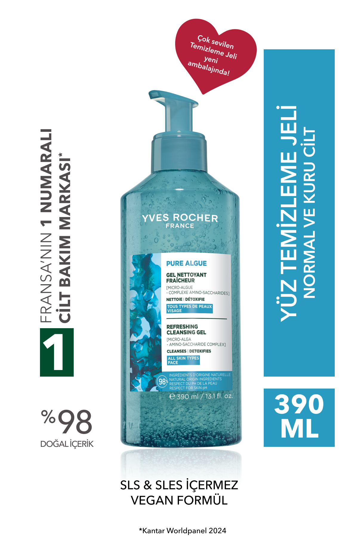 Yves Rocher Antioksidan Yüz Yıkama Jeli-Normal ve Kuru Cilt-Pure Algue Nemlendirici Botanik Kompleks 390ml