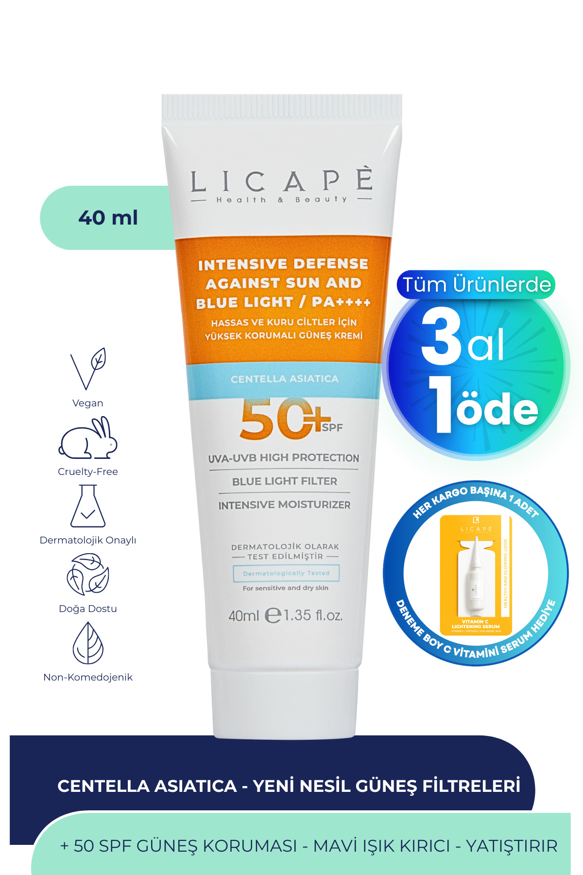 Licape Hassas Ve Kuru Ciltler İçin Yüksek Korumalı 50 Faktör Güneş Kremi 40ml