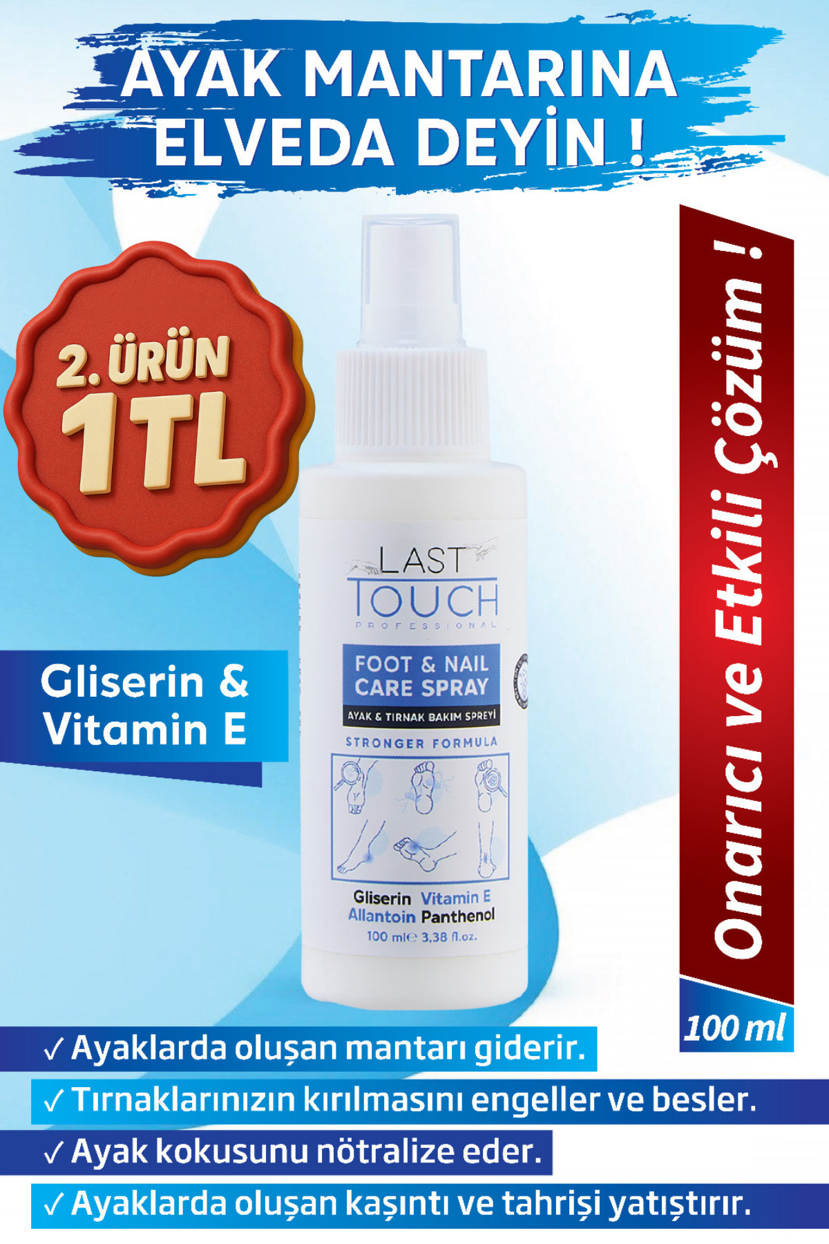 LAST TOUCH Ayak Ve Tırnak Mantar Spreyi, Kaşıntı, Koku Giderici Ve Nemlendirici Bakım Spreyi 100 Ml