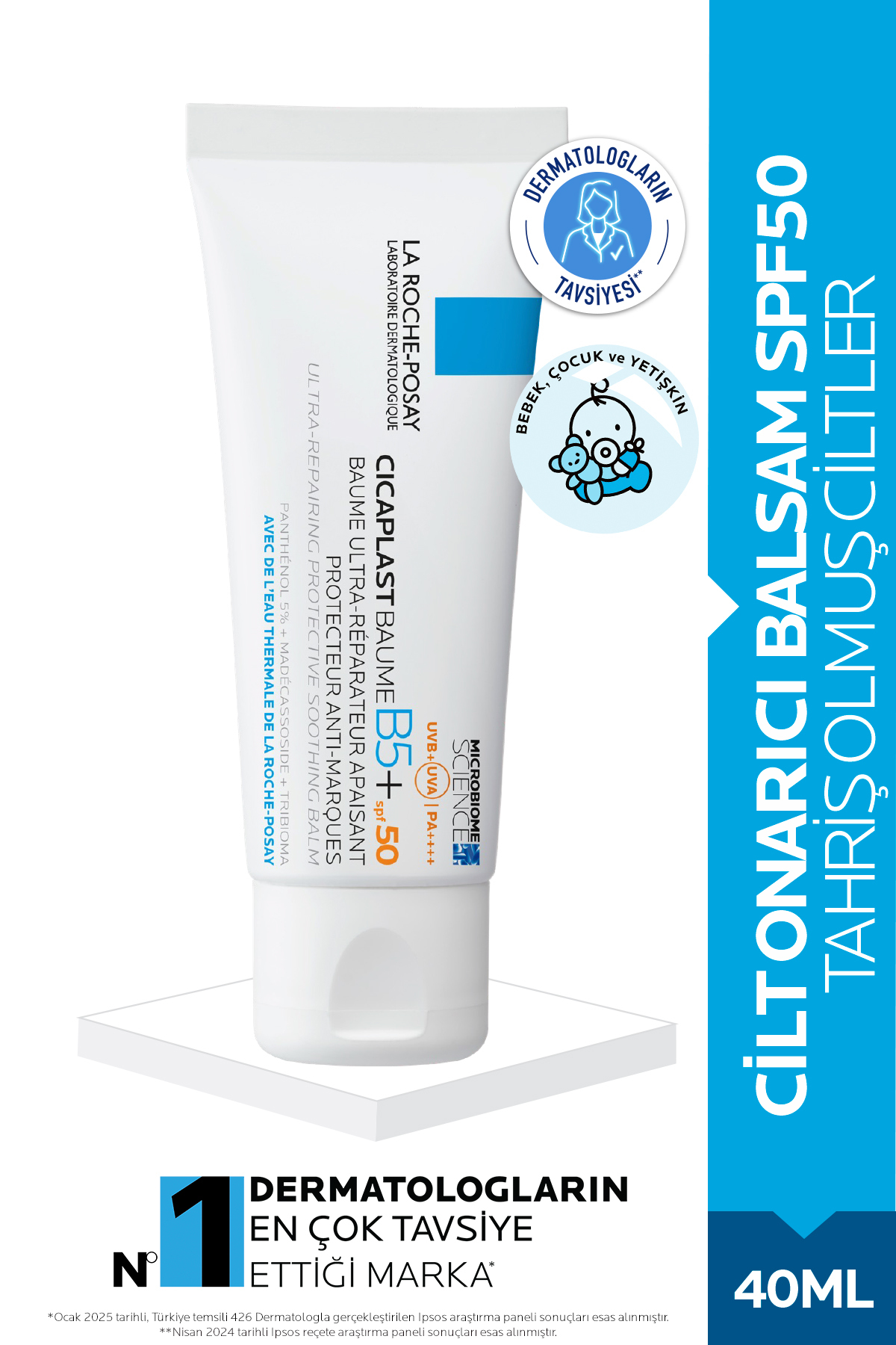 La Roche Posay Cicaplast Baume B5 SPF50+ Güneş Koruyucu İçeren Onarıcı Bakım Kremi 40ml